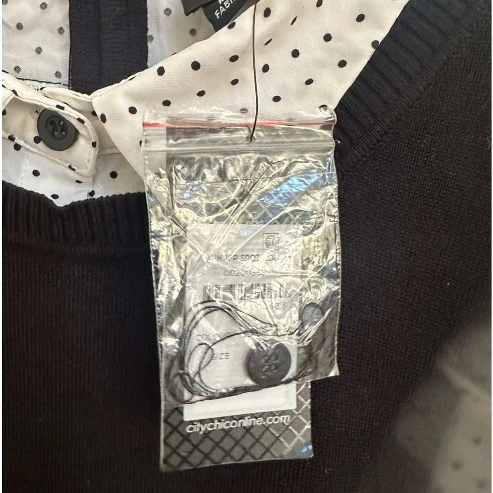 NWT! City Chic Women’s Layered Polka Dot and Black Pullover Sweater - Picture 4 of 5